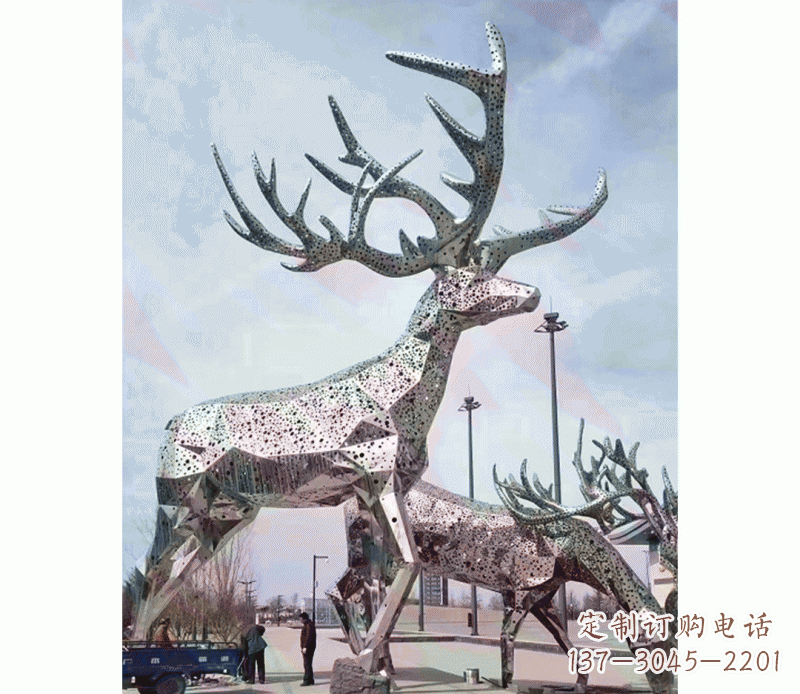 开封大型不锈钢梅花鹿摆件雕塑