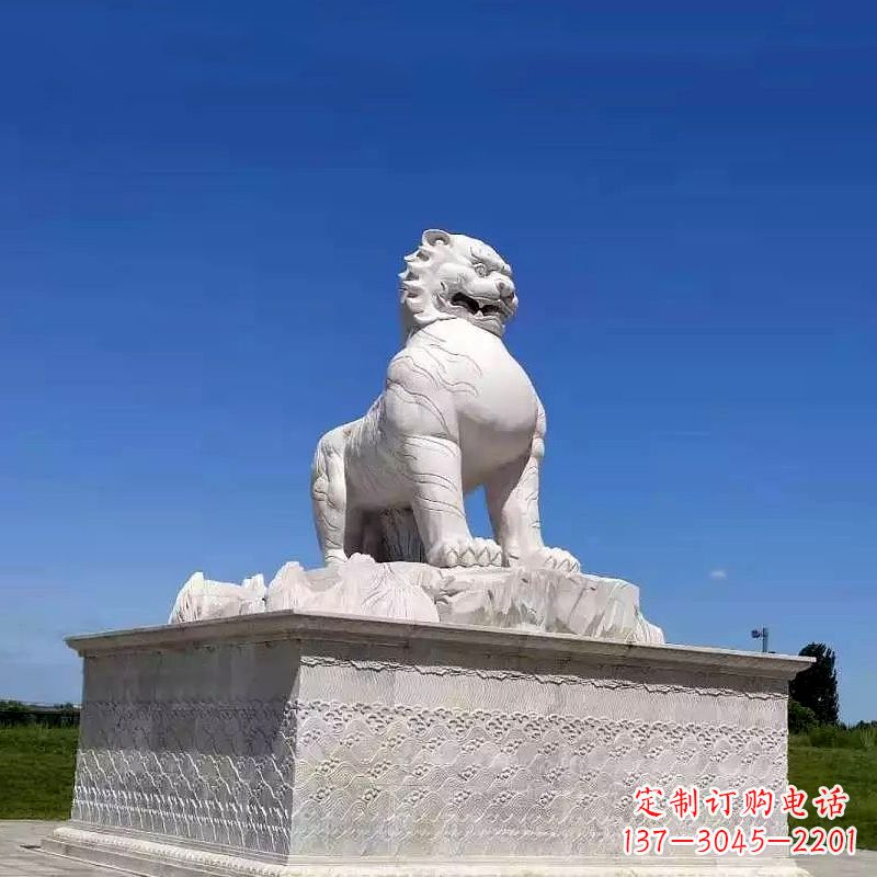 开封白虎汉白玉石雕-公园广场中国传统文化上古神兽雕塑摆件