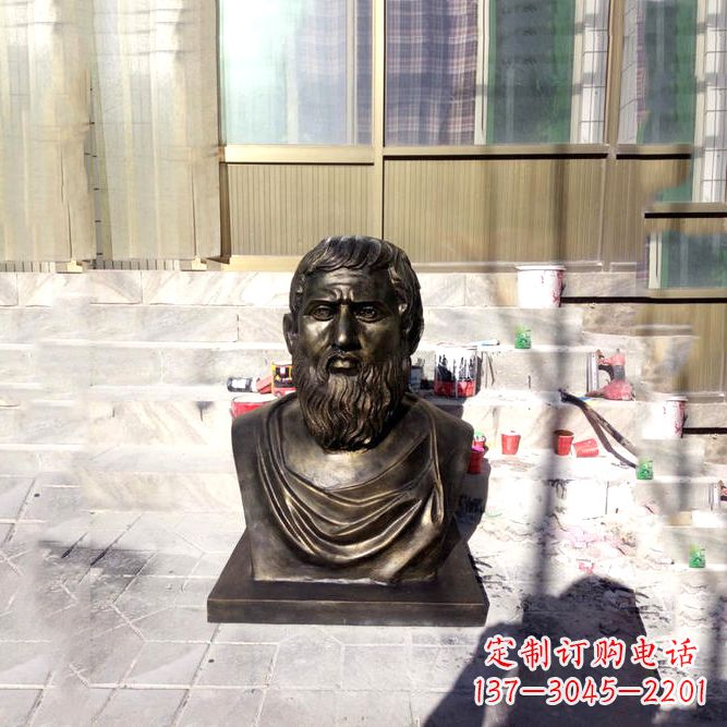 开封柏拉图仿铜头像-玻璃钢仿铜世界名人雕塑