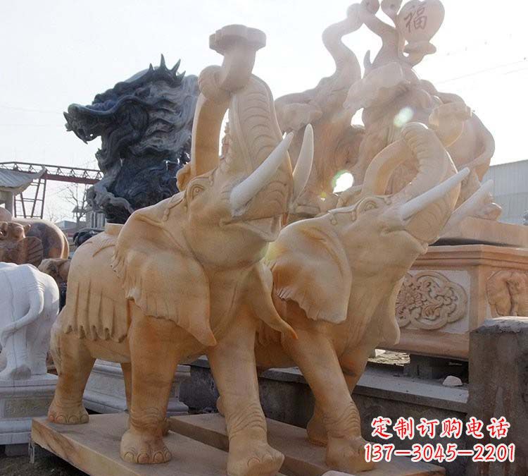 开封鼻卷如意大象石雕