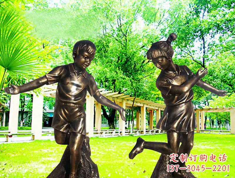 开封编花篮人物公园校园儿童玻璃钢仿铜雕塑