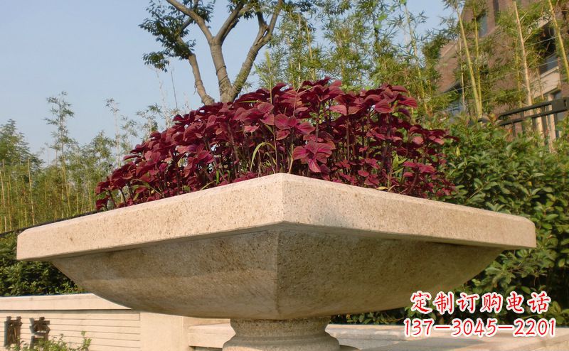 开封别墅景观大理石花盆石雕_1