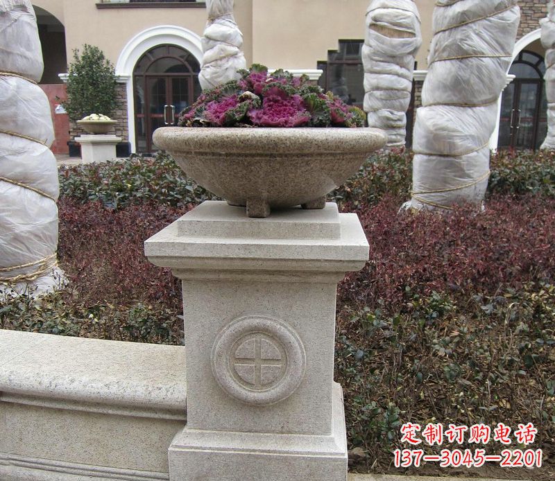 开封别墅景观大理石花盆石雕_2