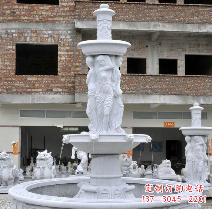 开封别墅景观汉白玉西方人物喷泉石雕