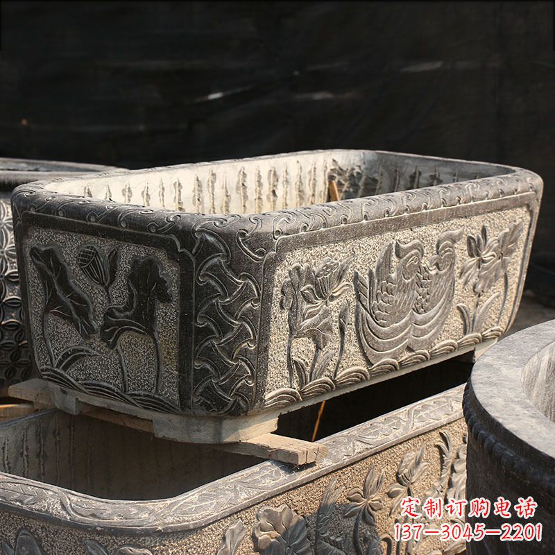 开封别墅石雕槽水缸