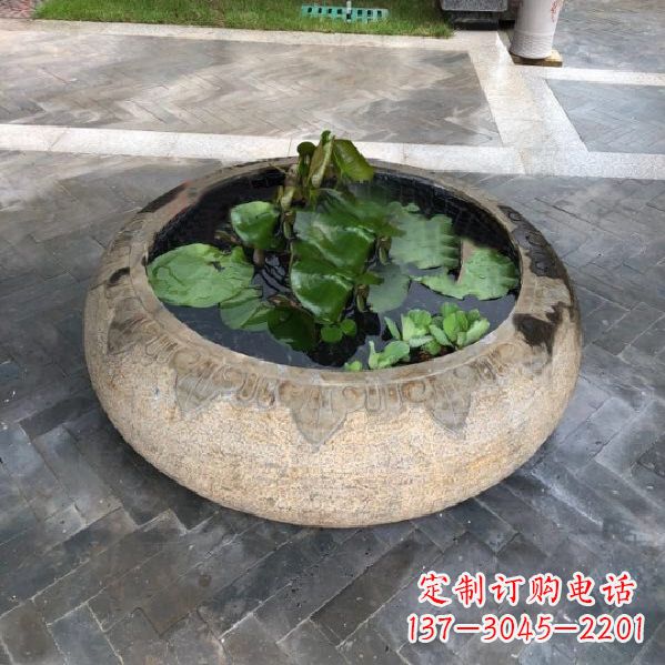 开封别墅庭院仿古做旧石雕鱼缸