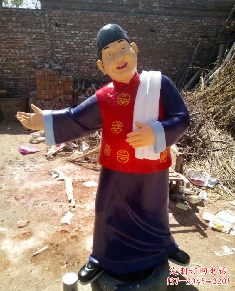 开封玻璃钢彩绘人物店小二雕塑