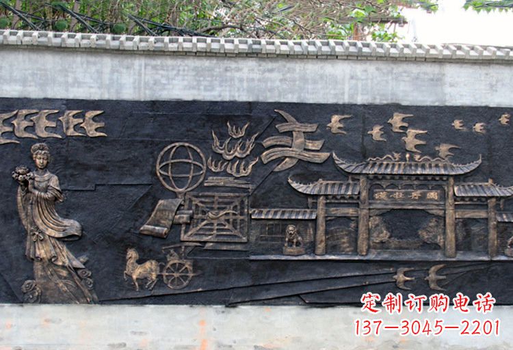 开封玻璃钢仿铜“汉牡丹图”浮雕墙壁画
