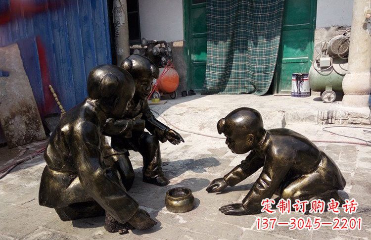 开封精美玻璃钢仿铜斗蛐蛐儿童雕塑