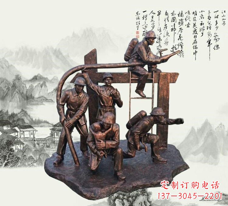 开封玻璃钢仿铜消防员雕塑传承英雄豪情