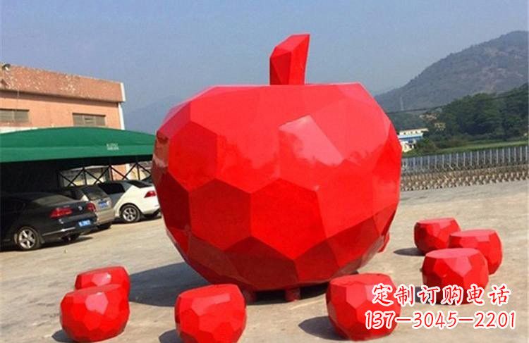 开封玻璃钢公园彩绘几何苹果雕塑艺术精美绝伦