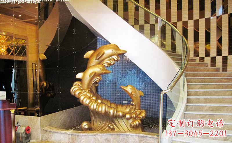 开封玻璃钢海豚仿铜动物雕塑