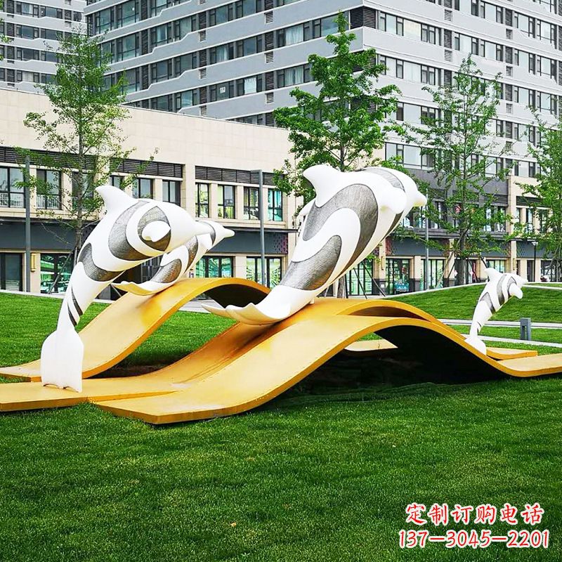 开封玻璃钢海豚景观雕塑精致的城市动物雕塑