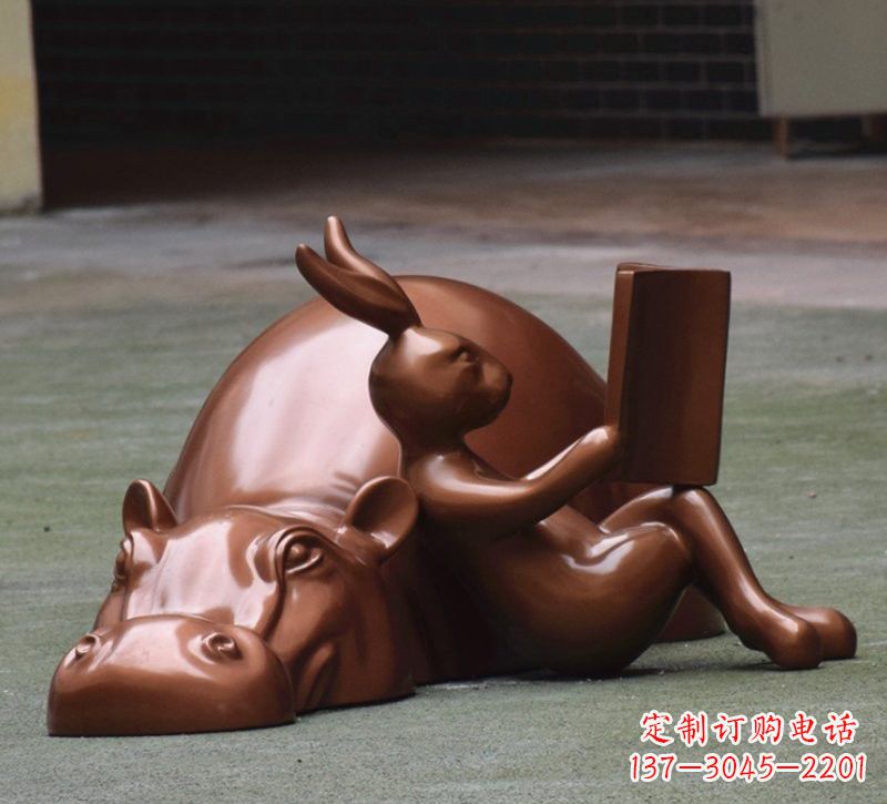 开封玻璃钢河马仿铜动物雕塑