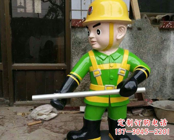 开封玻璃钢卡通消防员雕塑