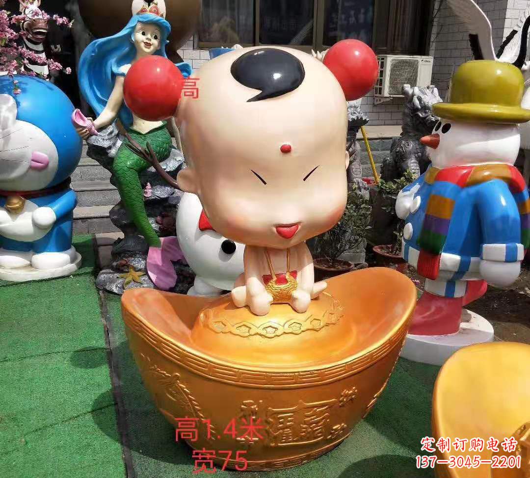 开封玻璃钢元宝娃娃雕塑招财进宝