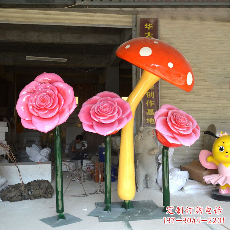 开封玫瑰之美玻璃钢玫瑰雕塑