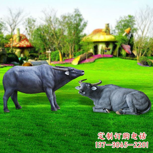 开封玻璃钢水牛雕塑，复古农家院情怀