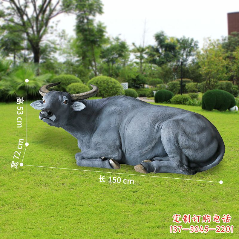 开封玻璃钢卧姿水牛雕塑——给人以宁静自然的感受