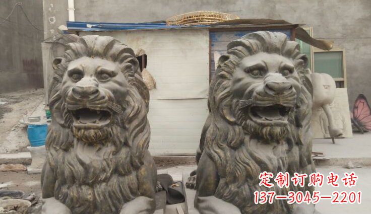 开封玻璃钢西洋趴狮仿铜动物雕塑