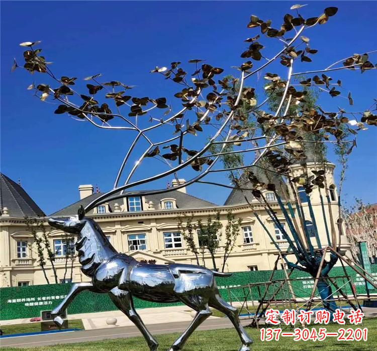 开封不锈钢别墅梅花鹿雕塑