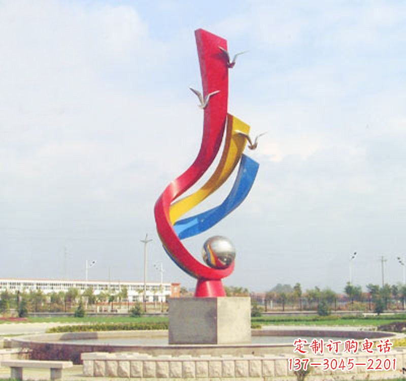 开封不锈钢彩色海鸥海浪雕塑——美丽传承