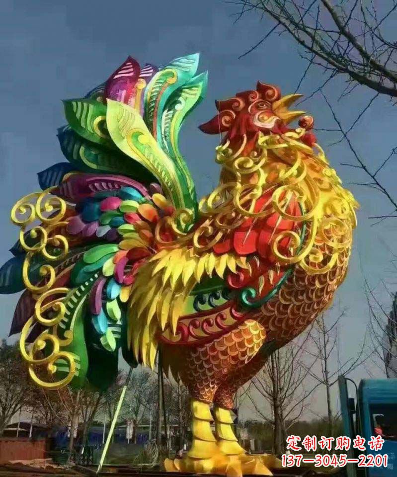 开封不锈钢彩色公鸡雕塑——精美绝伦