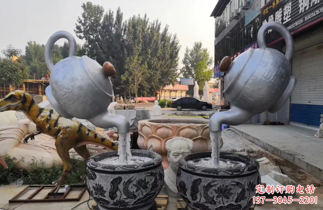 开封不锈钢茶壶喷泉雕塑精致而又高雅