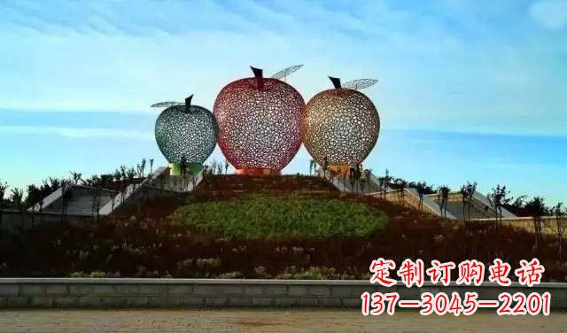 开封不锈钢城市彩色镂空苹果雕塑