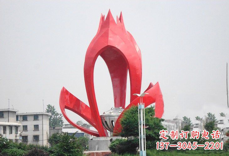 开封不锈钢城市抽象莲花和莲蓬雕塑