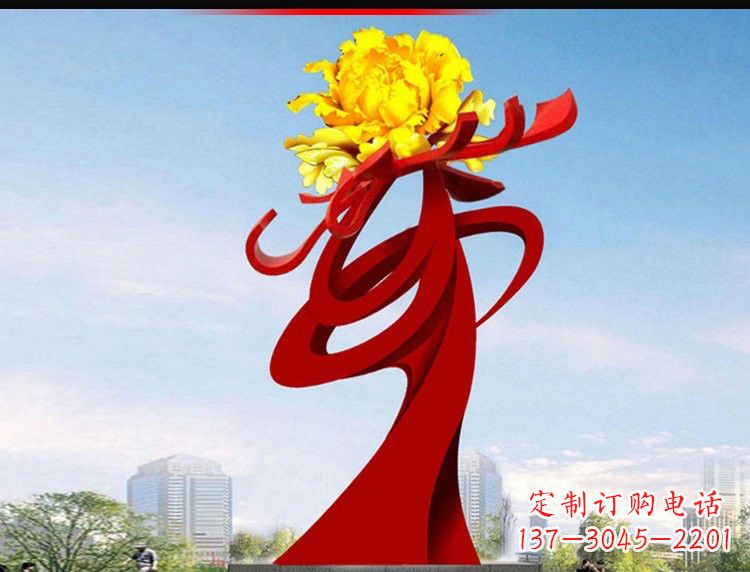 开封不锈钢城市大型牡丹花雕塑设计图