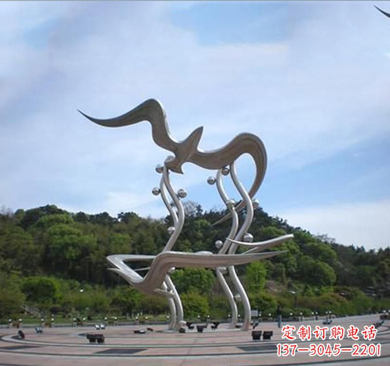 开封不锈钢城市圆环大雁雕塑