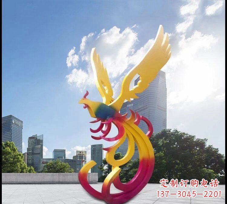 开封绚丽多彩的不锈钢凤凰雕塑