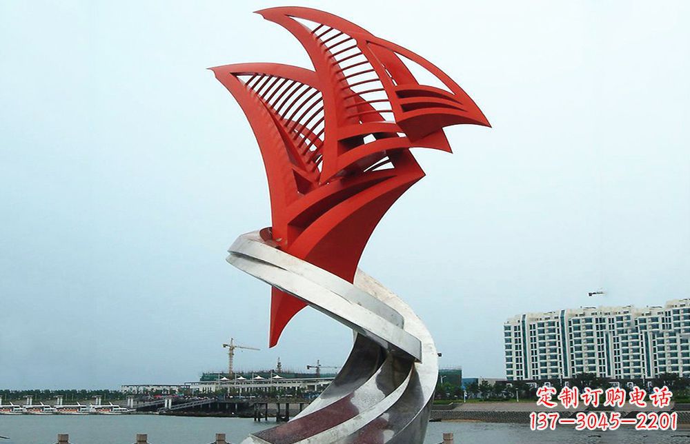 开封海洋之舟——不锈钢抽象帆船海边景观雕塑