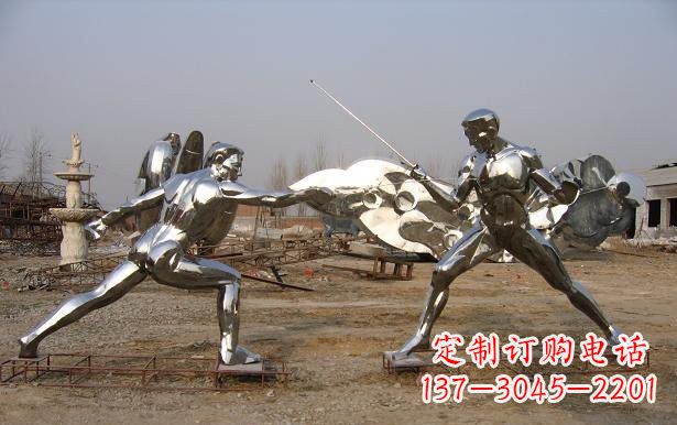 开封不锈钢抽象击剑运动员雕塑