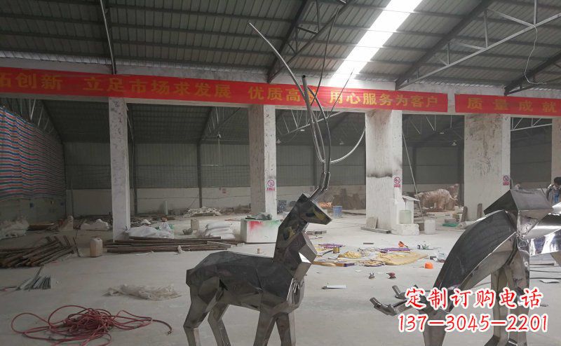 开封不锈钢抽象几何麋鹿动物雕塑