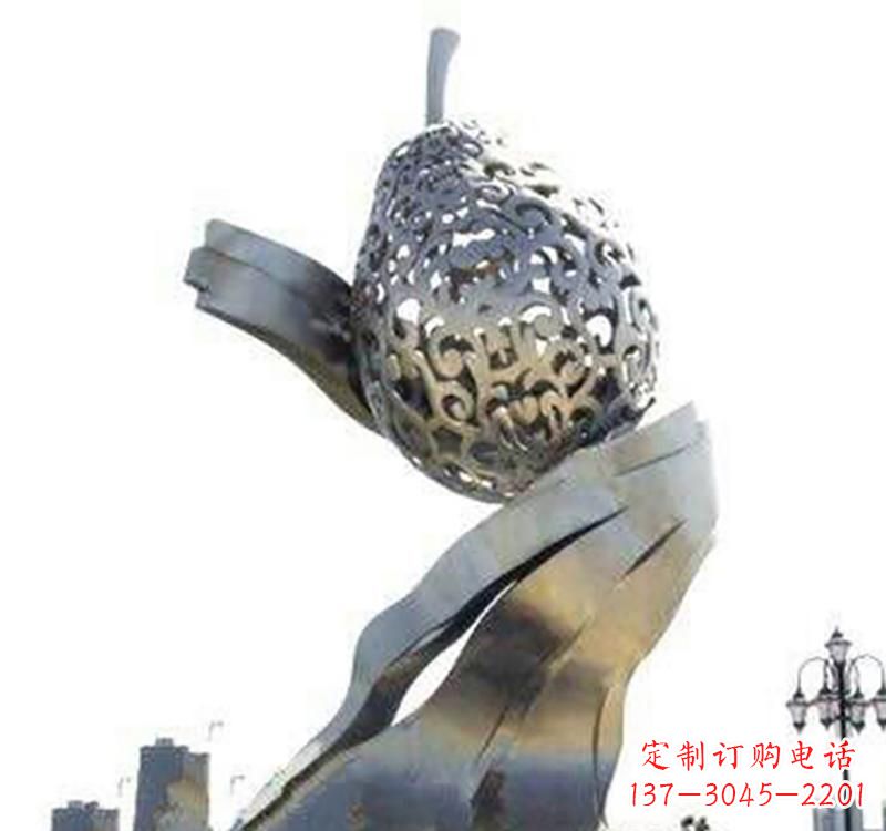 开封不锈钢抽象水果梨雕塑