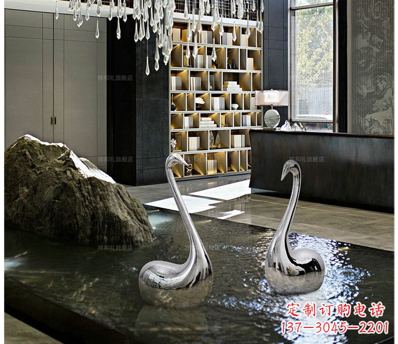 开封不锈钢抽象天鹅摆件雕塑