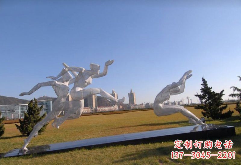 开封不锈钢抽象跳远的运动员雕塑