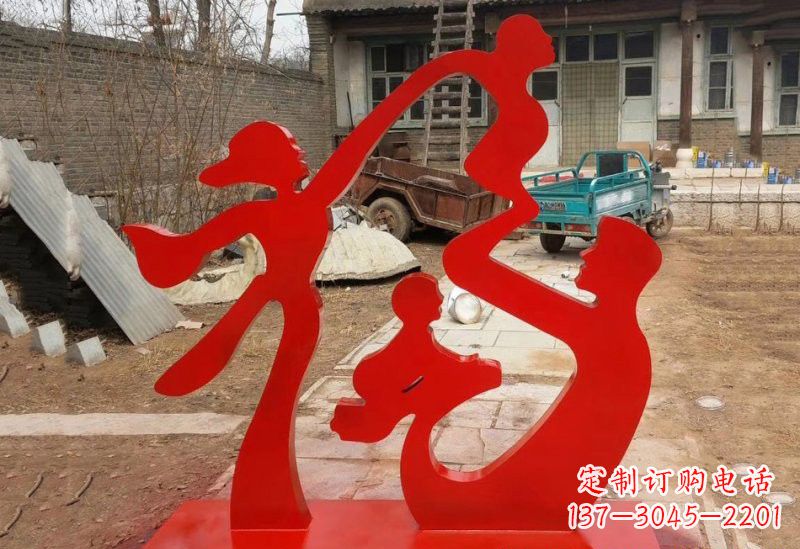 开封不锈钢抽象一家四口福字雕塑