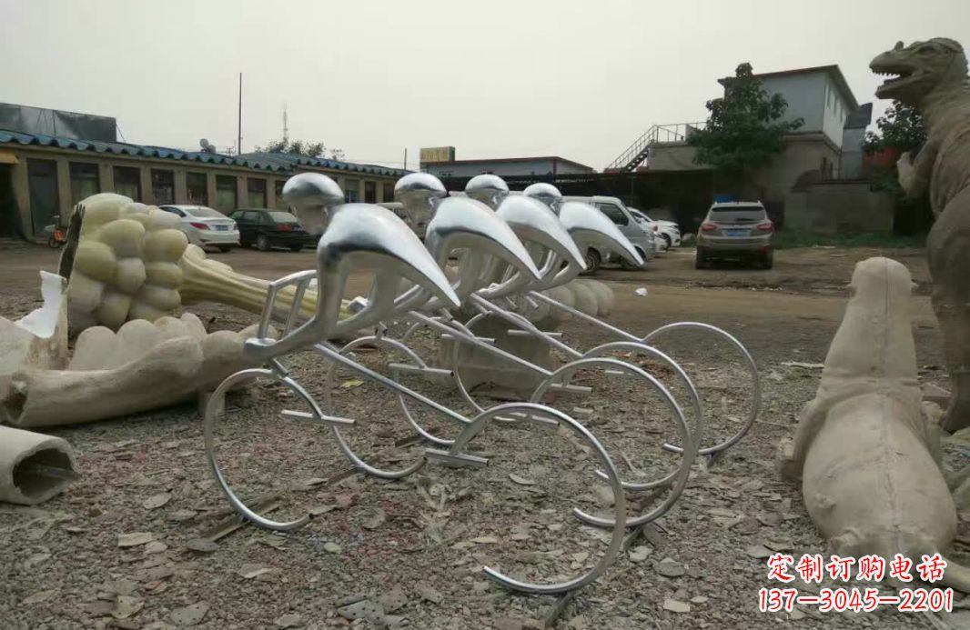 开封不锈钢抽象自行车人物雕塑