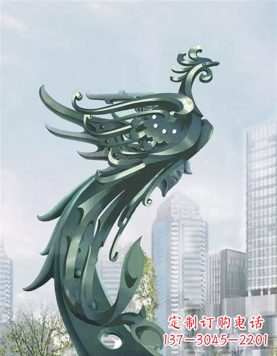 开封不锈钢大型凤凰雕塑美丽而神秘