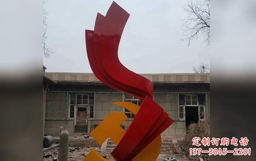 开封不锈钢党徽红绸雕塑