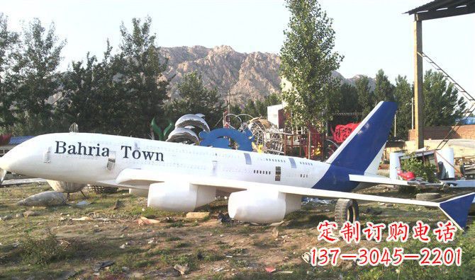 开封静静躺在大地上的不锈钢飞机雕塑