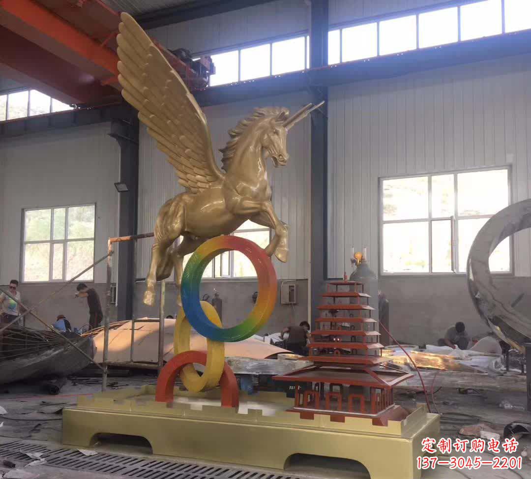 开封不锈钢飞马踩圆圈雕塑精美艺术之作