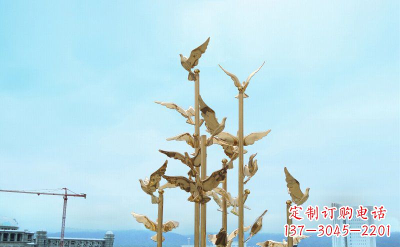 开封不锈钢飞翔的鸽子雕塑传递自由、和平的美好祝愿