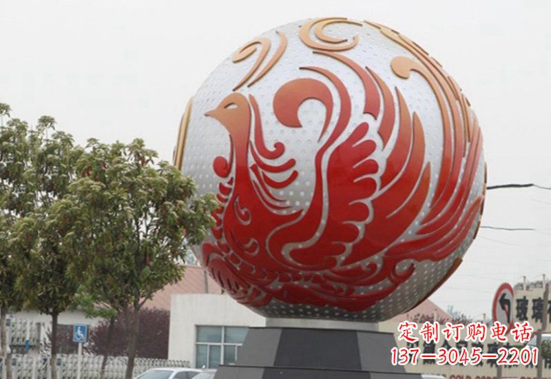 开封不锈钢凤凰浮雕圆球雕塑精美雕塑把艺术带到生活中