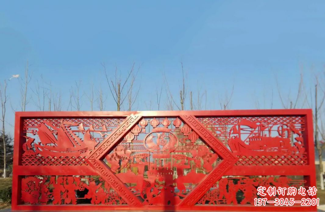 开封不锈钢福字剪纸广场景观雕塑