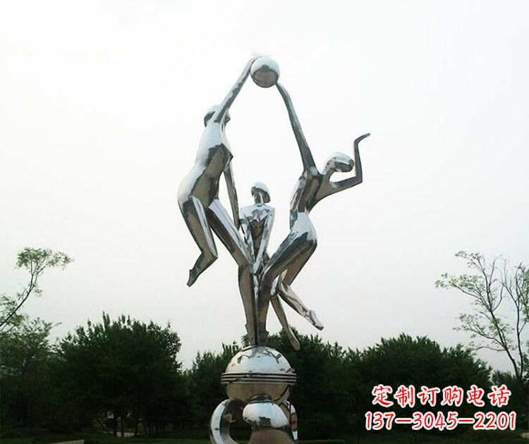 开封不锈钢公园打排球的女孩雕塑