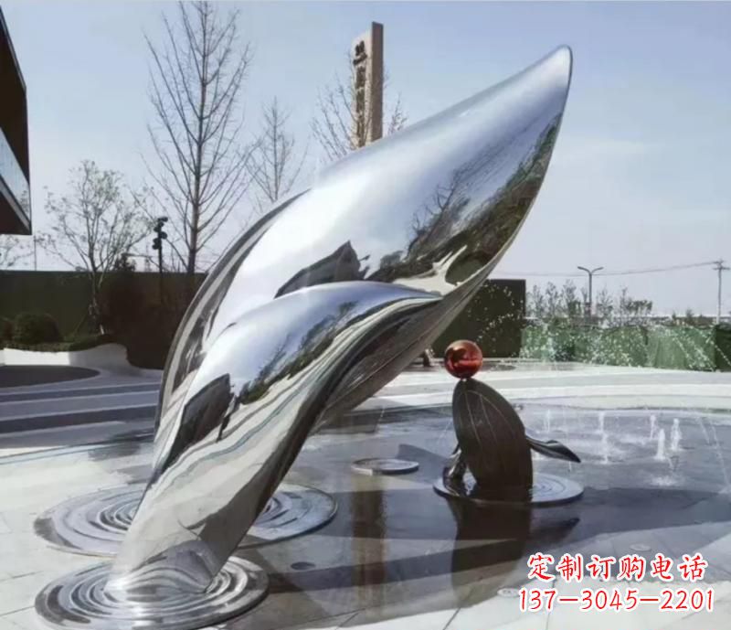 开封不锈钢公园镜面海豚雕塑